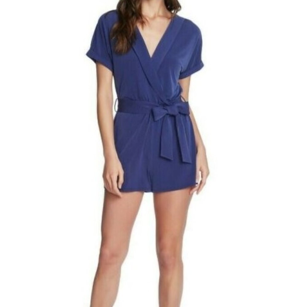 1.state Belted Cuffed-Sleeve Romper